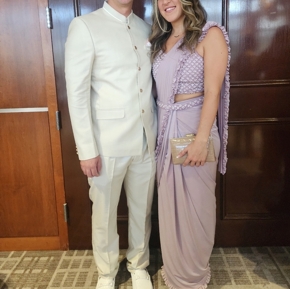 Cream White Terry Rayon Jodhpuri Suit - Picture 4 of 5